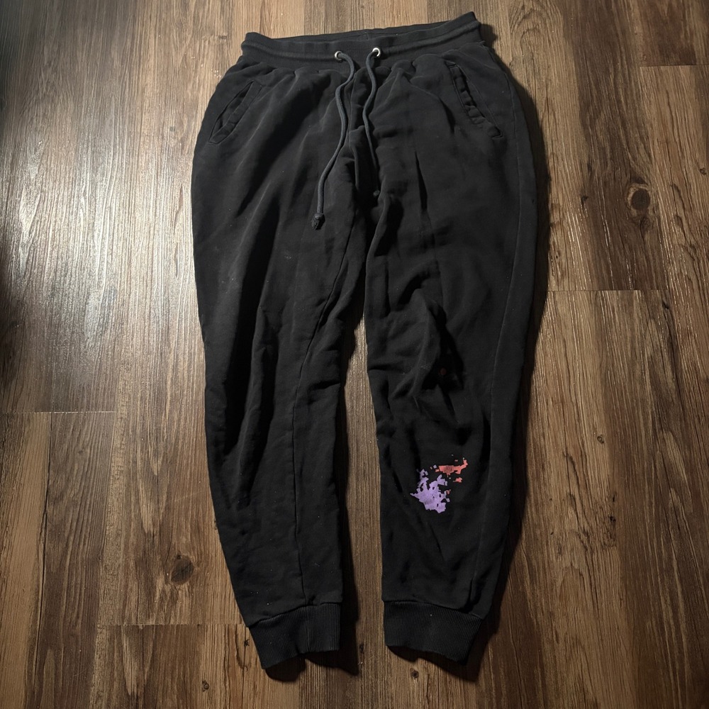 ASOS Mens Black Sweatpants Joggers Graphic Print Drawstring Elastic Waist Size S